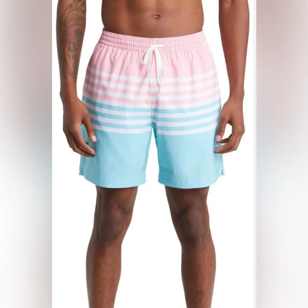 Chubbies Striped Pink and Blue Classic Swim Trunks 5.5 inseam